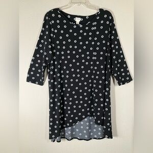 CHICO'S Tunic Dress Black White Polka Dot Print Tulip Hem Office Travel Work XL